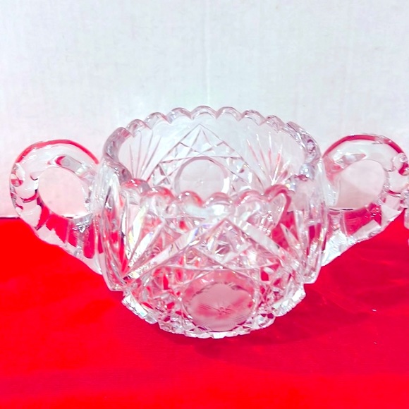 Antique Brilliant EAPH CRYSTAL FLORAL ETCHED CUT GLASS Sugar Bowl & Creamer Set. - Picture 2 of 8